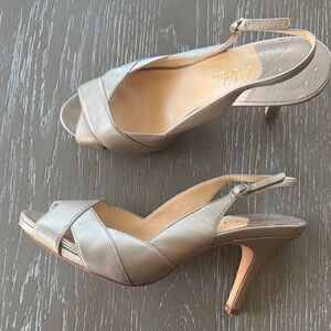 Cole Haan NIKE AIR Elegant Leather Light Pewter Open-Toe Slingback Heels Size 10